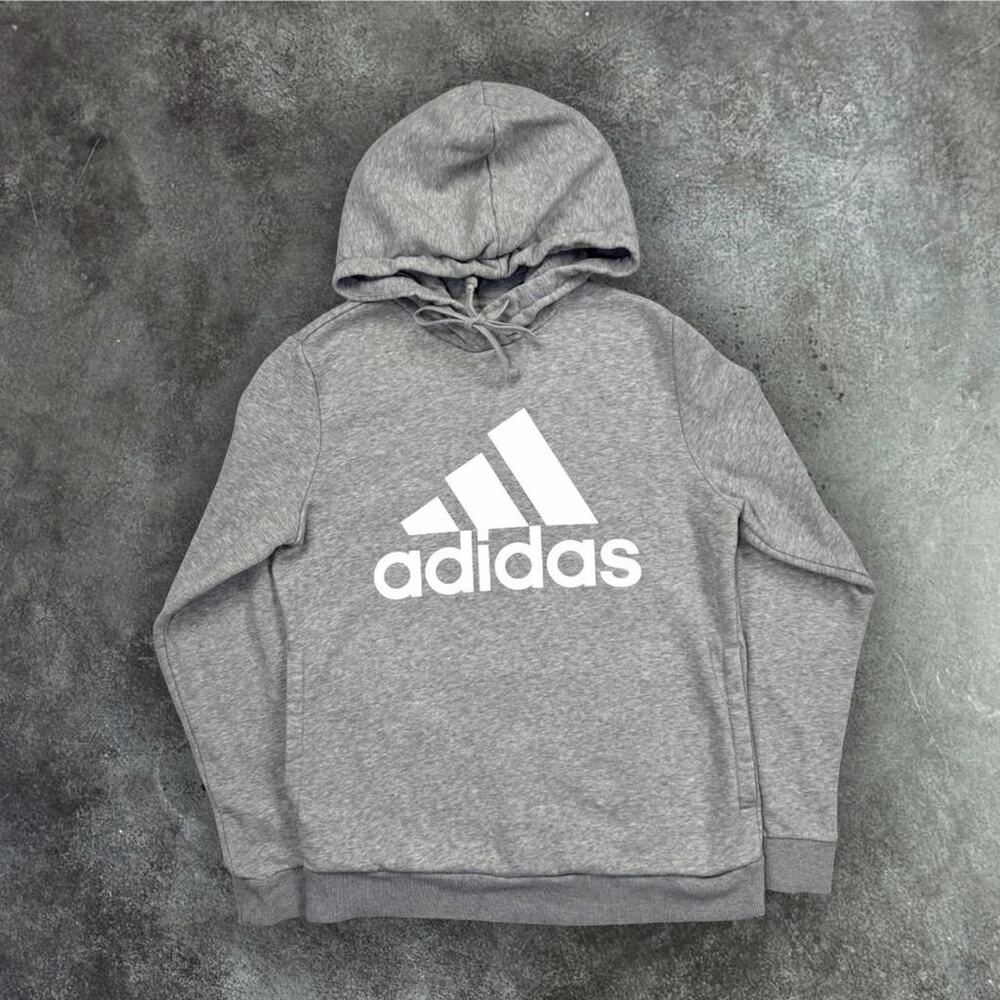 Gray Adidas hoodie with white logo